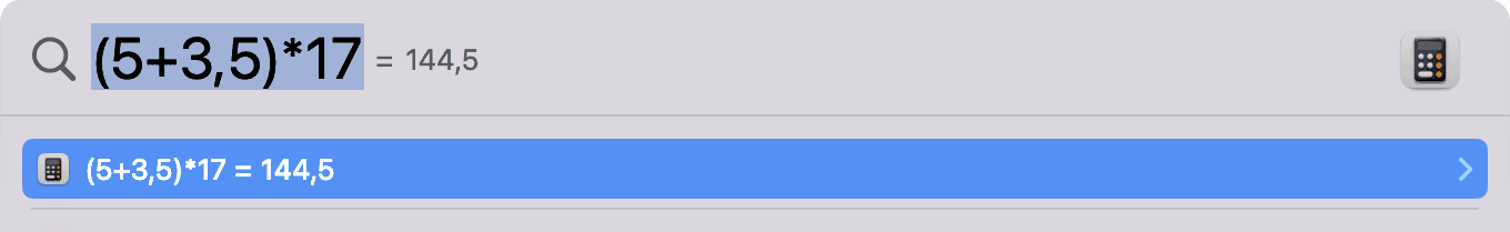 Spotlight-Suche von macOS als Taschenrechner